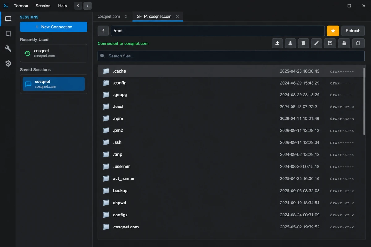 Termox SFTP remote file browser and in-place code editor