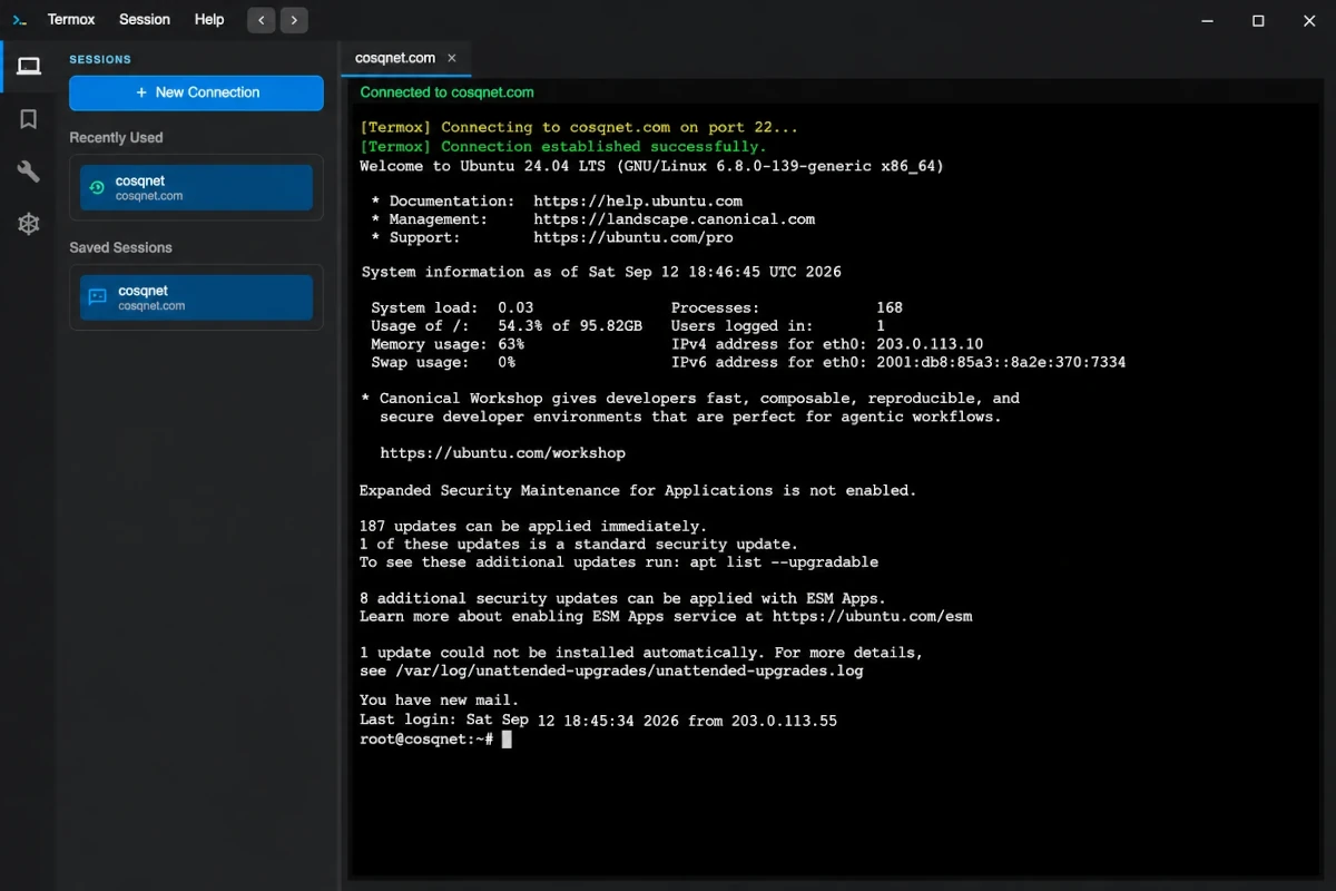 Termox tabbed SSH terminal emulation and split view workspace